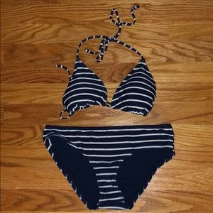 White and Blue Stripped Bikini